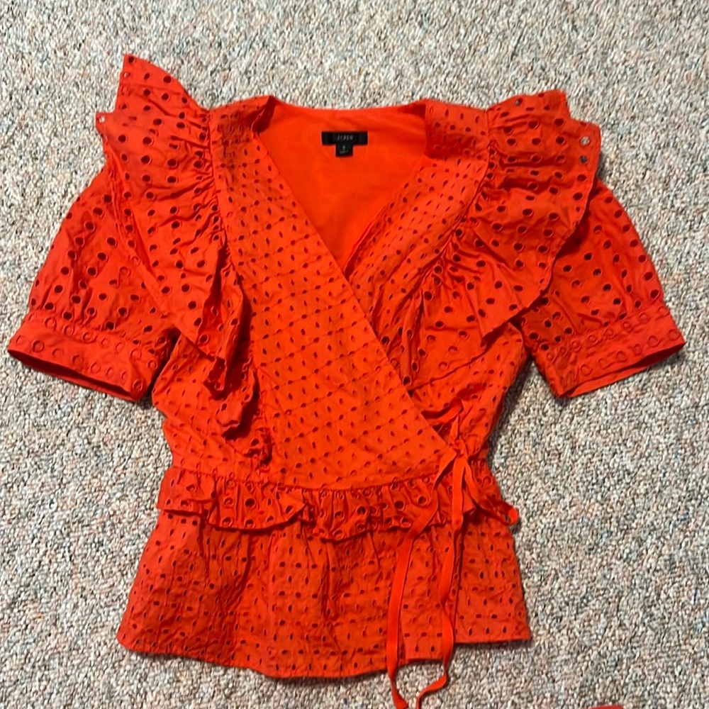 J. Crew orange eyelet tie top